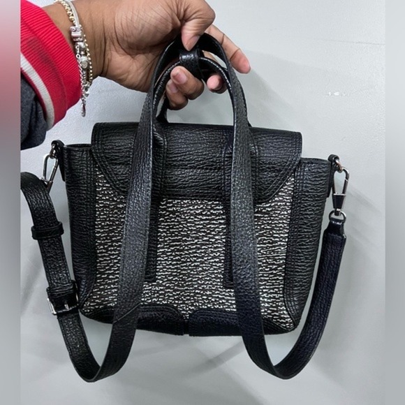 3.1 Phillip Lim Pashli Satchel Bag Black Pebble Leather Metallic Textured - Picture 6 of 13